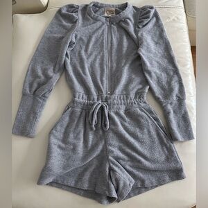 Bliss Knit Puff Sleeve Zip Up Romper